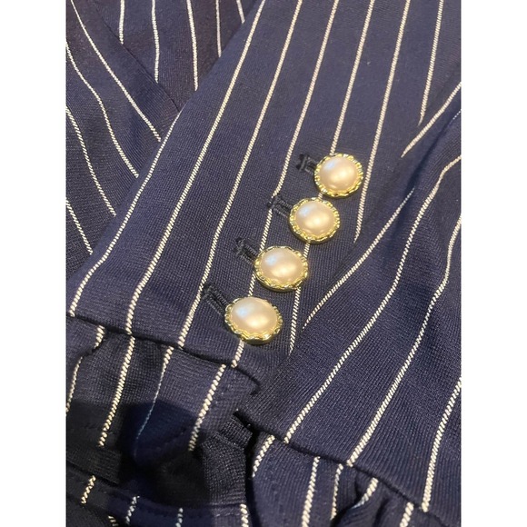 Chico's Sz 2P Petite Striped Navy Blue Blazer Pearl Buttons Jacket Lined - Picture 7 of 12